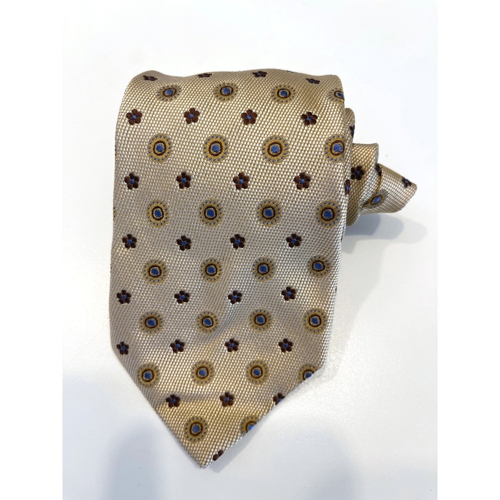 Ermenegildo Zegna Gold Beige Floral‎ Silk Mens Tie Italy